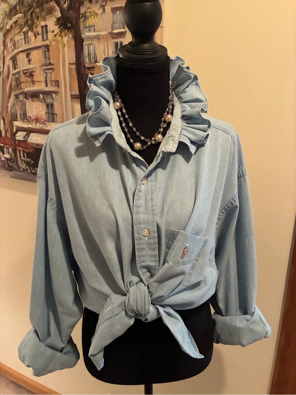 Ralph Lauren Light Blue Ruffled Collar Button-Down Shirt